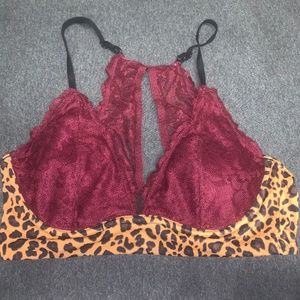 PINK Burgundy and Cheetah Print Bralette